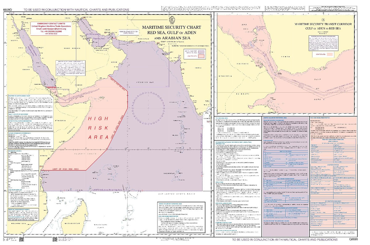 Anti-piracy planning chart Red Sea, Gulf of Aden and Arabian Sea